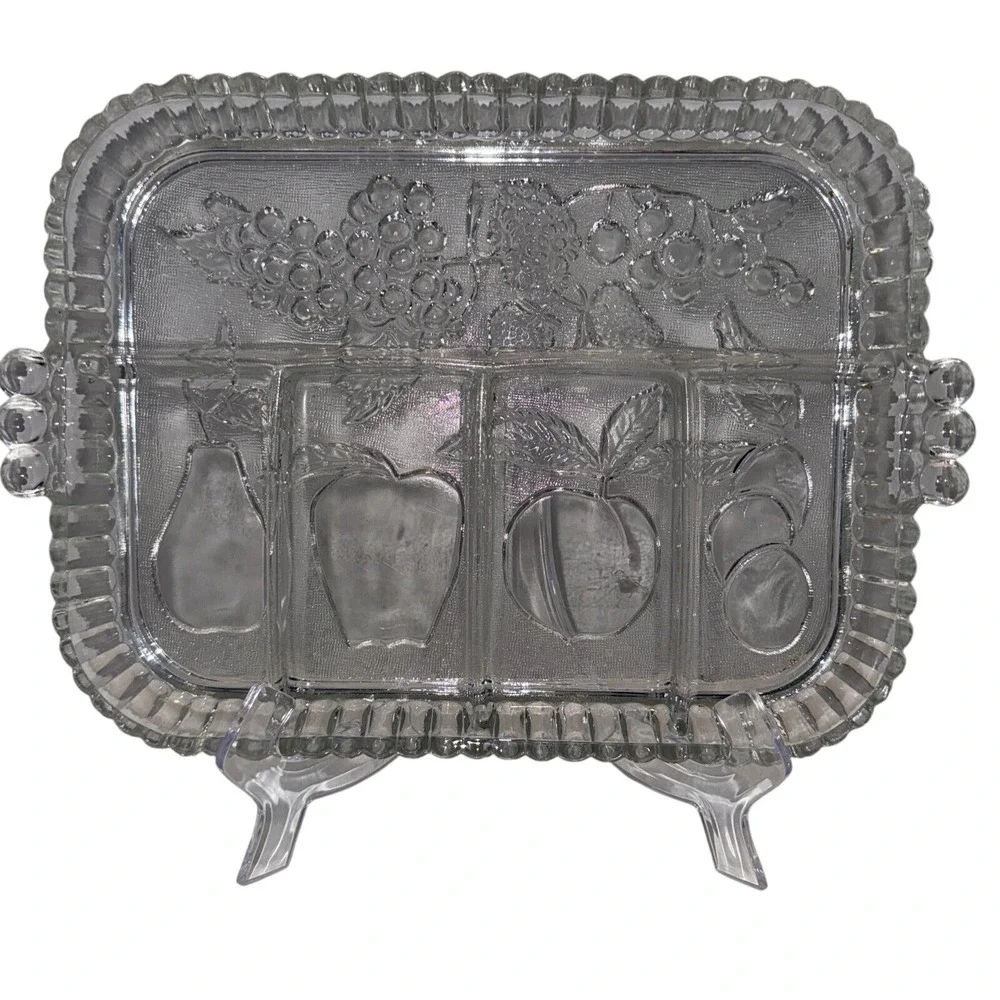 Vintage Indiana Clear Glass Divided 5 Part Serving Relish Tray/Fruit Platter